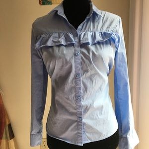 Divided H&M Light Blue Ruffle Button Down Shirt 6